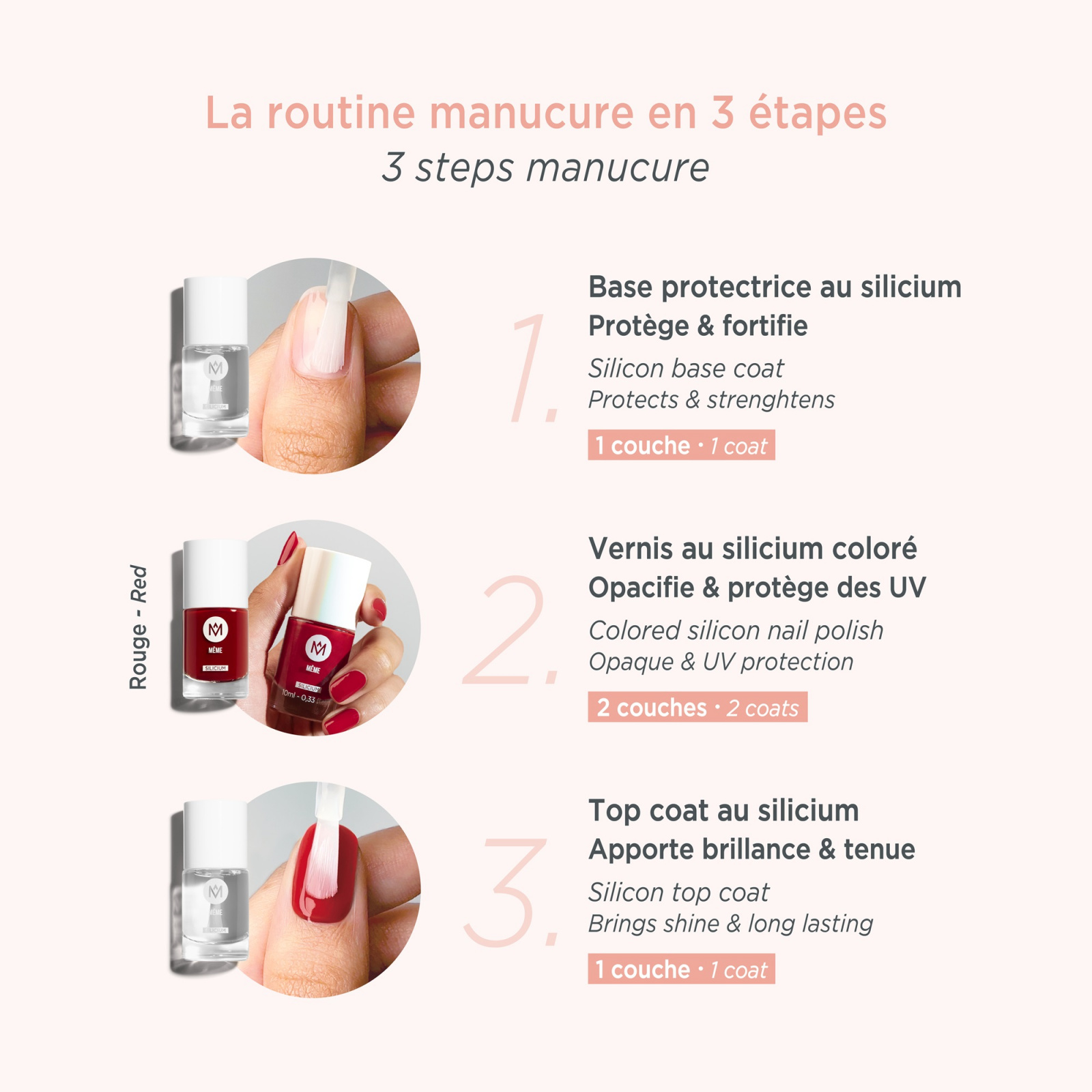 Manicure essentials kit, base and top coat enriched with silicon to take care of damaged nails - MÊME Cosmetics